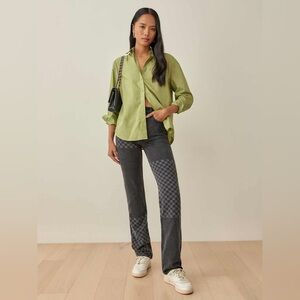 Reformation Cynthia Shadow Checkered High Rise Straight Long Jeans 23